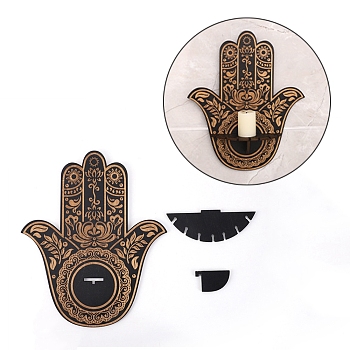 Hamsa Hand Wooden Crystal Sphere Display Stands, Witch Stuff Wiccan Altar Decor, Witchy Supplies Small Tray, for Witchcraft, Black, 300x250x55mm