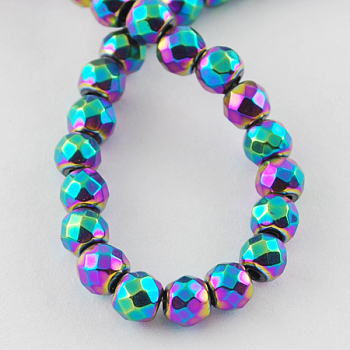 Non-magnetic Synthetic Hematite Beads Strands, Grade A, Faceted, Round, Multi-color Plated, 2x2mm, Hole: 1mm