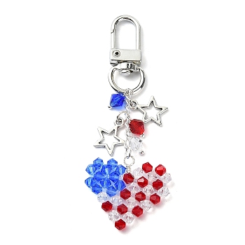Heart Imitation Austrian Crystal Pendant Decorations, with Star Tibetan Style Alloy Charms and Alloy Swivel Clasps, FireBrick, 84mm, Pendants: 27x30x4.5mm