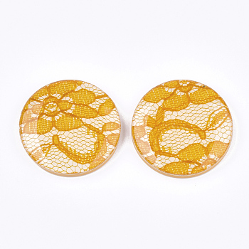 Resin Cabochons, with Lace Inside, Flat Round, Gold, 38x7mm