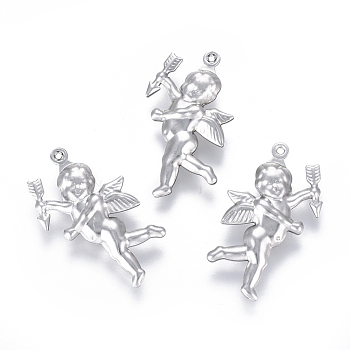 304 Stainless Steel Pendants, Matte, Angel/Cupid/Cherub, Stainless Steel Color, 29x16.5x5mm, Hole: 0.8mm