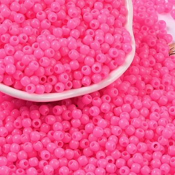 Opaque Acrylic Beads, Round, Hot Pink, 4x3.5mm, Hole: 1.6mm, about 18000pcs/500g