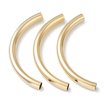 Brass Tube Beads, Long-Lasting Plated, Curved Beads, Tube, Real 24K Gold Plated, 67x6mm, Hole: 5mm