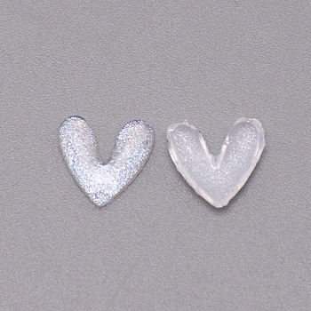 3D Heart with Glitter Powder Resin Cabochons, Nail Art Studs, Nail Art Decoartion Accessories, Silver, 9.5x9.5x2mm, about 30pcs/bsg