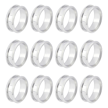 12Pcs Stainless Steel Grooved Finger Ring Settings, Ring Core Blank, for Inlay Ring Jewelry Making, Stainless Steel Color, US Size 9(18.9mm)