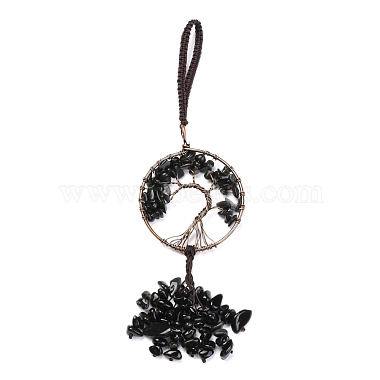 Wire Wrapped Chips Natural Obsidian Big Pendant Decorations(HJEW-H057-02B)-2