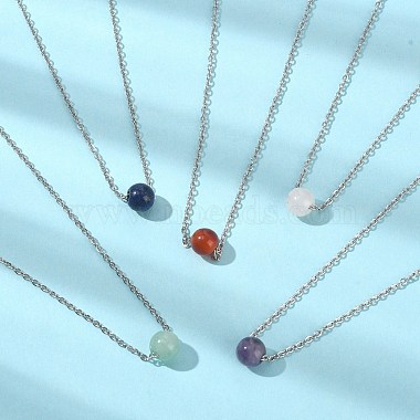 Ожерелья с подвесками из круглых бусин из смешанных драгоценных камней(NJEW-JN04551)-6