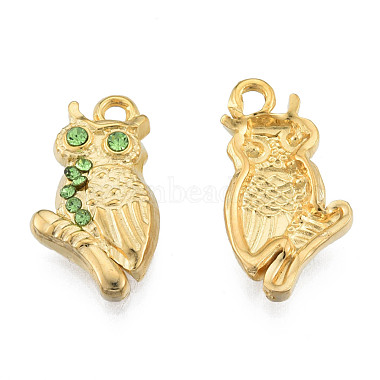 Real 18K Gold Plated Owl Stainless Steel+Rhinestone Pendants