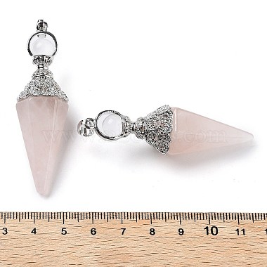 Natural Rose Quartz Faceted Cone Big Pendants(G-P552-04P-01)-3