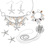 Ocean Theme Jewelry Sets, including Bracelet & Natural Conch Shell Bib Necklaces & Earrings  & Alligator Hair Clips & Alloy Crossbody Bags, Platinum & Silver, 420mm(SJEW-GA0001-05)