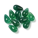 Natural Agate Beads, Half Drilled Beads, Dyed & Heated, Teardrop, Green, 15x9mm, Hole: 0.9~1mm(G-L646-10B)