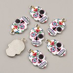Alloy Enamel Pendants, Platinum, Skull, White, 22.5x13.5x2mm, Hole: 1.8mm(FIND-CJC0015-09B)