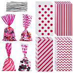 100Pcs 4 Styles Rectangle Plastic Candy Bags, Cookie Cellophane Bag, with Twist Tie, Cerise, 270x130x0.1mm, 25pcs/style(ABAG-WH20013-19E)