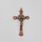 Tibetan Style Alloy Big Pendant, Cross with Jesus, with Jump Ring, Red Copper, 117x69.5x13mm, Hole: 8mm(FIND-WH0441-45R)