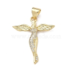 Brass Micro Pave Clear Cubic Zirconia Pendants, Angel Charms, Real 16K Gold Plated, 24.5x21x2.5mm, Hole: 3x4.5mm(KK-F930-29A-G)