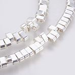 Electroplated Non-magnetic Synthetic Hematite Beads Strands, Grade AA, 2-Hole, Rectangle, Long-Lasting Plated, 925 Sterling Silver Plated, 4.5x2x2.5mm, Hole: 1mm, about 181pcs/strand, 16.29 inch(41.4cm)(X-G-E495-11B-03)