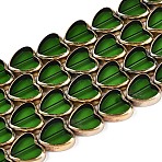 Electroplate Glass Beads Strands, Heart, with Golden Tone Brass Edge, Green, 13~13.5x14x4~4.5mm, Hole: 0.8~0.9mm, about 22pcs/strand, 11.02''(28cm)(EGLA-T021-23D)