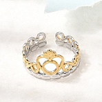 304 Stainless Steel Cuff Open Rings for Women, Crown, Ion Plating(IP), Golden & Stainless Steel Color, 13mm, US Size 7 1/4(17.5mm)(SA-CBA82C8-11GP)