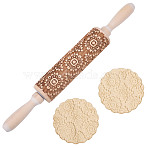 Flower Print Wood Rolling Pin, Dough Roller for Baking Embossed Cookies, Kitchen Tool, PapayaWhip, 350mm(AJEW-WH0314-689A)
