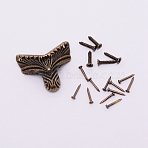 Zinc Alloy Box Corner Protectors, with Iron Screws and Nail, For Furniture Jewelry Box Decoration, Antique Bronze, 31x14x26mm, Hole: 1.4/3.5mm(PALLOY-WH0070-91AB)