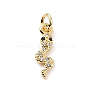 Brass Micro Pave Cubic Zirconia Charms, with Jump Ring, Snake Charm, Golden, 14x4.5x1.5mm, Hole: 2.8mm(KK-C012-27G)