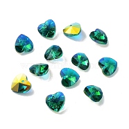 Electroplate Glass Charms, AB Color Plated, Faceted Heart, Medium Spring Green, 10x10x5~5.5mm, Hole: 1~1.2mm(GGLA-Z002-02E)