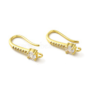 Brass Micro Pave Clear Cubic Zirconia Earring Hooks, Ear Wire with Loops, Real 18K Gold Plated, 18mm, Hole: 1.2mm, Pin: 1mm(X-ZIRC-R112-01G)