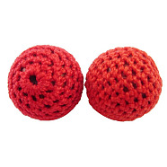 Handmade Woven Beads, Acrylic covered with Wool, Round, Red, Size: about 16mm in diameter, hole: 2mm(X-WA001Y-13)