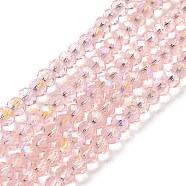 Electroplate Glass Beads Strands, Half Rainbow Plated, Faceted, Rondelle, Pink, 4x3mm, Hole: 0.4mm, about 113~115pcs/strand, 41~42cm(EGLA-A034-T4mm-L18)