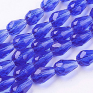 Glass Beads Strands, Faceted, teardrop, Blue, 11x8mm, Hole: 1mm, about 57~59pcs/strand, 26.38~26.77 inch(X-GLAA-R024-11x8mm-3)