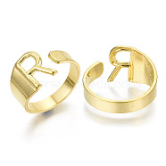 Alloy Cuff Finger Rings, Cadmium Free & Nickel Free & Lead Free, Alphabet, Golden, Letter.R, US Size 8(18.1mm)(X-RJEW-S038-195R-G-NR)