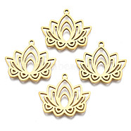 201 Stainless Steel Pendants, Lotus, Real 18K Gold Plated, 22x24.5x1.5mm, Hole: 1.5mm(STAS-N098-053LG)