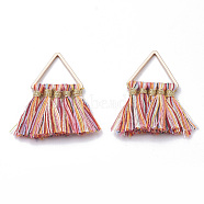 Polycotton(Polyester Cotton) Tassel Pendant Decorations, with Brass Findings, Golden, Colorful, 27~31x21~25x2~3mm, Hole: 12x13mm(FIND-T012-01A)