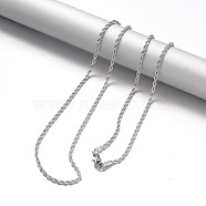 Non-Tarnish 304 Stainless Steel Rope Chain Necklaces, with Lobster Claw Clasps, Stainless Steel Color, 27.6 inch(70cm), 2.2mm(NJEW-F195-05C-P)