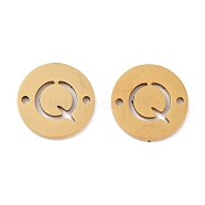 Vacuum Plating 201 Stainless Steel Hollow Flat Round Links, Letter Connector Charms, Real 18K Gold Plated, Letter Q, 12x1mm, Hole: 1.2mm(FIND-R149-03Q-G)