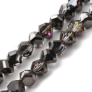 Transparent Electroplate Glass Beads Strands, Faceted, Teardrop, Gunmetal Plated, 8~9x8.5~9x8.5~9mm, Hole: 1.5mm, about 50pcs/strand, 16.69''(42.4cm)(EGLA-I017-04-HP03)