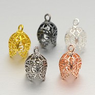 Brass Filigree Bead Cap Bails, Hollow Leaf, 4-Petal, Mixed Color, 19x12x12mm, Hole: 2mm(KK-H0005-02)