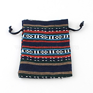 Ethnic Style Cloth Packing Pouches Drawstring Bags, Rectangle, Prussian Blue, 14x10cm(ABAG-R006-10x14-01A)
