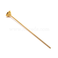 Rack Plating Alloy Hair Stick Findings, with Lotus Flower Shape Bead Caps, Golden, 125mm(FIND-WH0247-03B-G)
