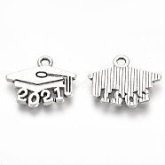 Tibetan Style Alloy Pendants, Graduation Trencher Cap with Number 2021, Cadmium Free & Lead Free, Antique Silver, 14x17.5x1.5mm, Hole: 1.8mm, about 454pcs/500g(TIBE-R316-145AS-RS)