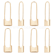 8Pcs Brass Safety Pin Shape Dangle Hoop Earrings for Men Women, Real 14K Gold Plated, 30x9.5x3.4mm, Pin: 0.7mm(KK-AR0002-90)
