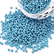 11/0 Czech Opaque Glass Seed Beads, Lustered, Round, Sky Blue, 2.2x1.5mm, Hole: 0.7mm, about 500g/bag(SEED-N004-003B-16)