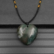 Natural Indian Agate Pendant Necklaces, Heart, 15.75~23.62 inch(40~60cm)(XA8803-08)