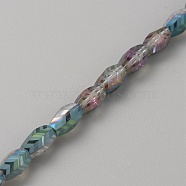 Transparent Electroplate Glass Beads, Faceted Oval with Arrows Pattern, Cadet Blue, 10x6mm, Hole: 1.2mm(EGLA-TAC0005-01E)