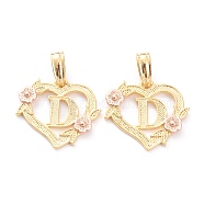 Real 18K Gold Plated Brass  Pendants, Heart with Alphabet, Letter.D, 18x20x3mm, Hole: 6.5x3mm(KK-J042-43G-D)