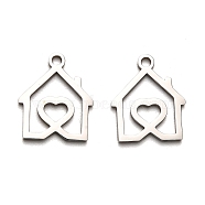 316 Surgical Stainless Steel Pendants, Laser Cut, Heart House Charm, Stainless Steel Color, 15x10.5x1mm, Hole: 1.6mm(STAS-H190-06P)