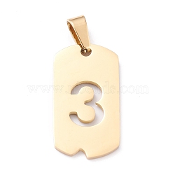 Vacuum Plating 304 Stainless Steel Pendants, Rectangle with Number, Golden, Num.3, 27.5x14.5x1.5mm, Hole: 7.5x3mm(STAS-H144-02G-3)