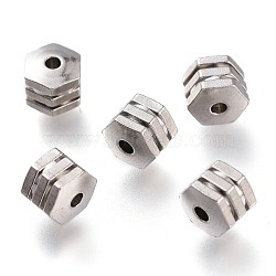 Tarnish Resistant 202 Stainless Steel Groove Beads, Hexagon, Stainless Steel Color, 5x4.5x4.5mm, Hole: 1.6mm(STAS-I168-07P)