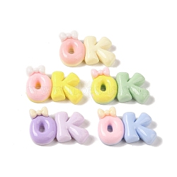 Opaque Resin Decoden Cabochons, Candy Color Word OK with Bowknot, Mixed Color, 17x26x7mm(RESI-S391-15)