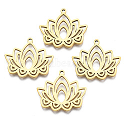 201 Stainless Steel Pendants, Lotus, Real 18K Gold Plated, 22x24.5x1.5mm, Hole: 1.5mm(STAS-N098-053LG)